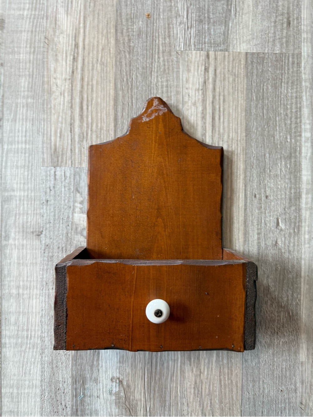 Wooden Wall Mail Holder with White Knob - Brown